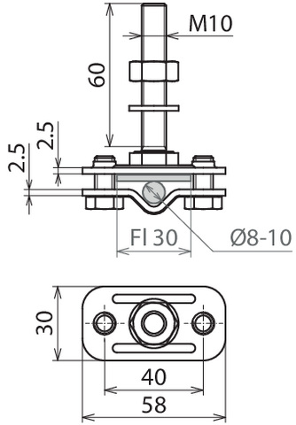 DEHN Anschlussklemme NIRO (V4A) M10 f.Rd 8-10/Fl30mm AKZS810FL30GB#478129