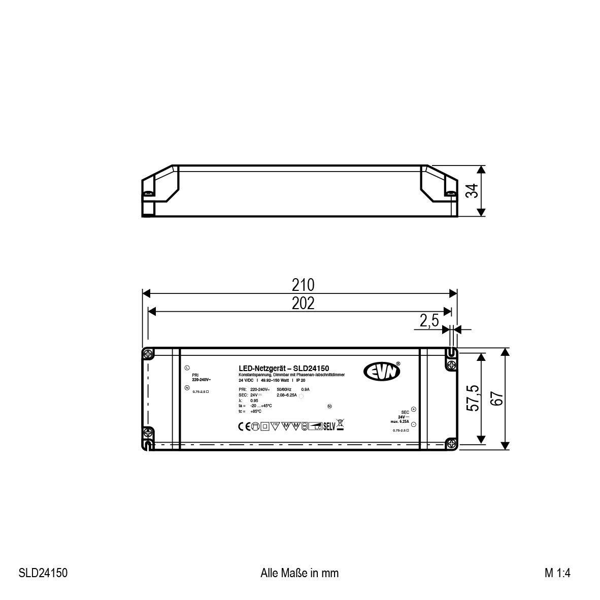 EVN Lichttechnik LED-Netzgerät 24V/DC dim. SLD24150