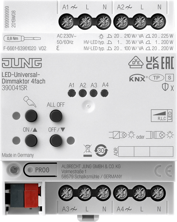 Jung KNX Universal-Dimmaktor LED, 4fach, 4 TE 39004 1S R - 390041SR