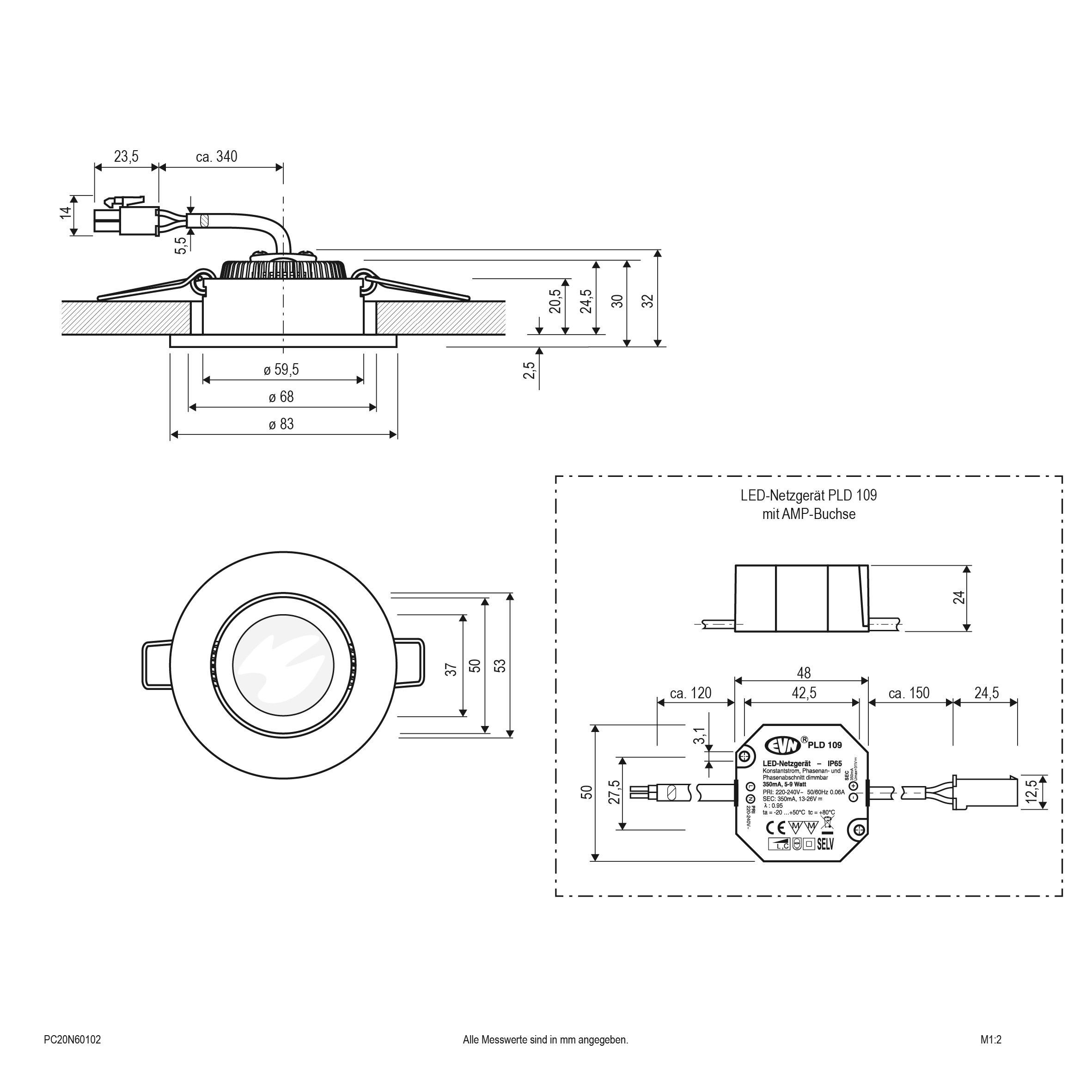 EVN Lichttechnik P-LED Deckeneinbauleuchte 3000K 230V rund ws PC20N60102