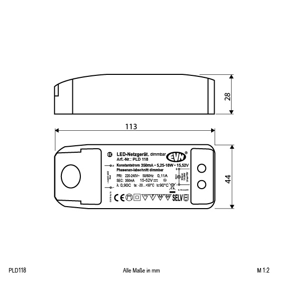 EVN Lichttechnik LED-Netzgerät 350mA 9,2-18,2W PLD 118 - PLD118