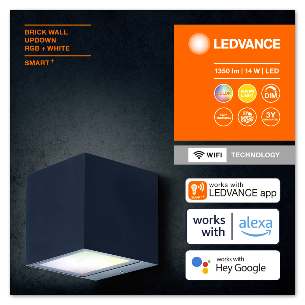 Ledvance LED-Außenleuchte Wandmontage SMART OUTD WIFI BRICK RGBW DG  – 4058075564367