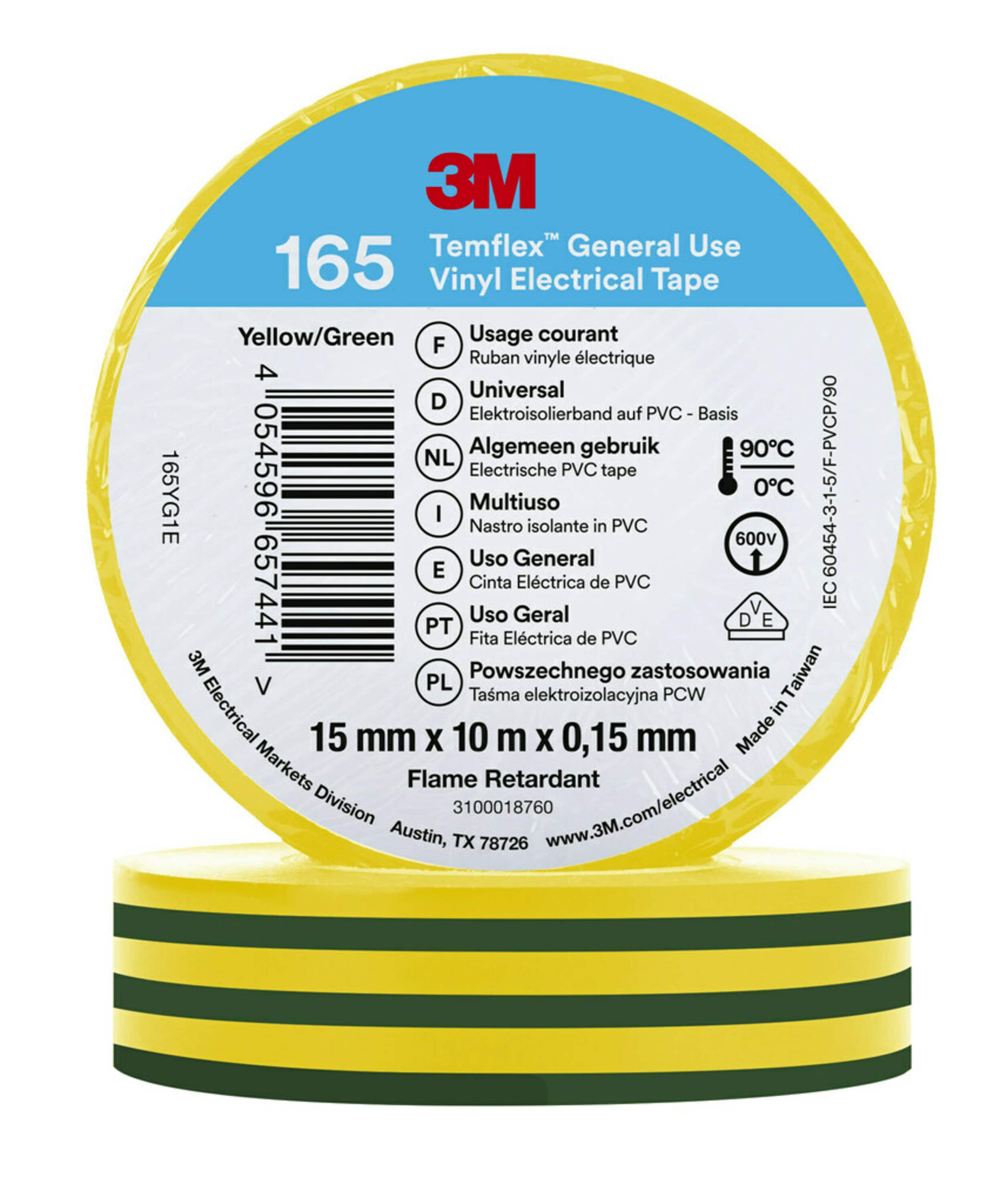 3M Deutschland PVC Elektro-Isolierband 165YG1E Temflex165 gngb15X10 - 7100222491