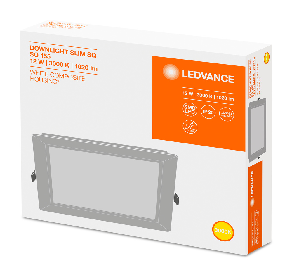 Ledvance LED downlight DOWNLIGHT SLIM SQUARE 155 12 W 3000 K WT - 4058075079274