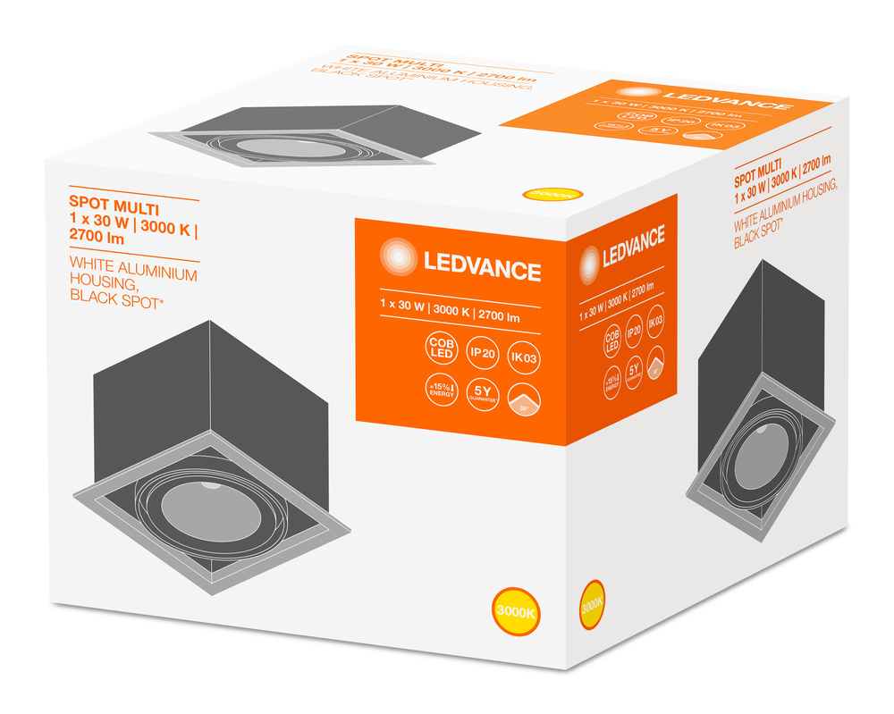 Ledvance LED spotlight SPOT MULTI 1x30W 3000K FL WT/BK - 4058075113923