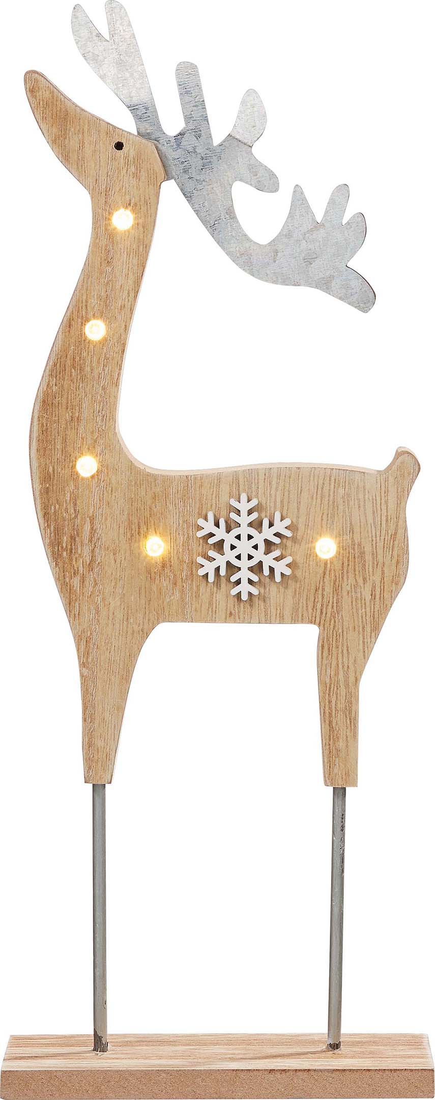 Hellum LED-Holzrentier mit Schneeflocke 524079